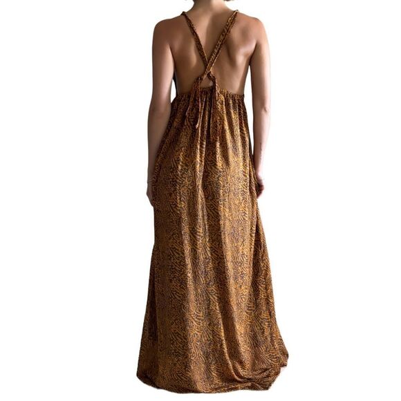 Rodebjer Tank Maxi Orange Brown Dress Tiger Print Backless Size M - Picture 4 of 11
